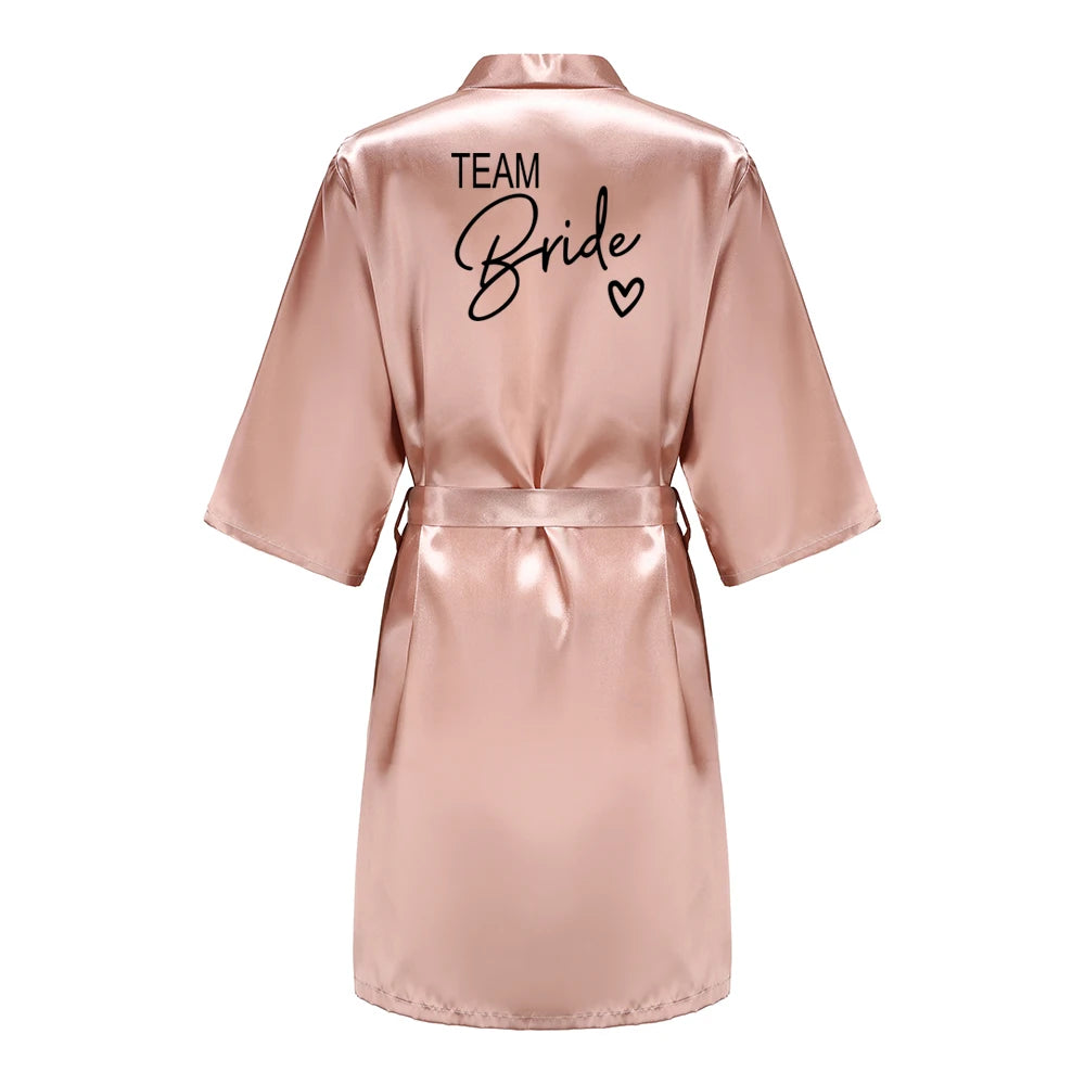 Wedding Party Team Bride Robe With Black Letters Kimono Satin Pajamas Bridesmaid Bathrobe SP003 Good Vibrations