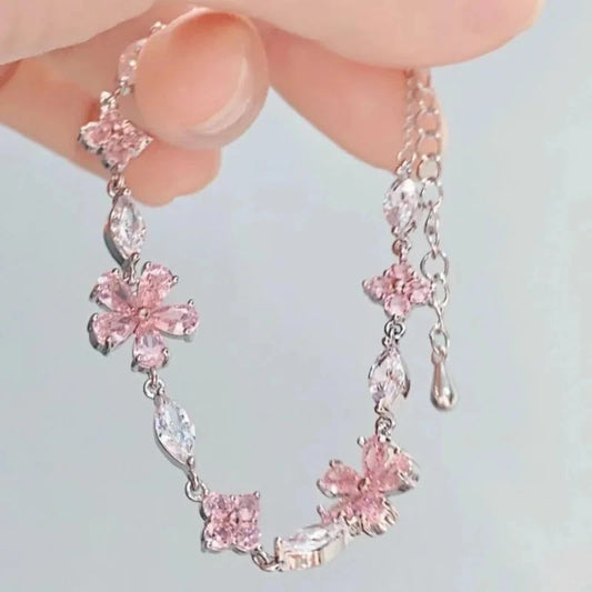 Elegant Crystal Flowers Bracelet For Women Y2K Sweet Girls Moon Cherry Blossom Bow Zircon Bracelets Luxury Designer Jewelry Gift Good Vibrations