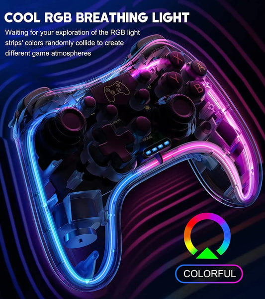 Controller 7039 for Switch With RGB Lights,Turbo,Wake-up Function,Supports Multi-Platform&App Control,Transparent GamePad Good Vibrations