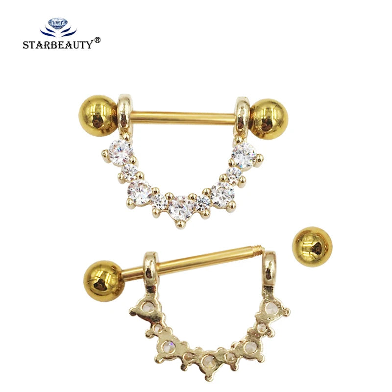 1pc Austrian Import Crystal Golden Ball Nipple Piercing Mamilo, Sexy Nipple Ring Body Jewelry Unique Nipple Rings Jewelry Good Vibrations Adult Super Store