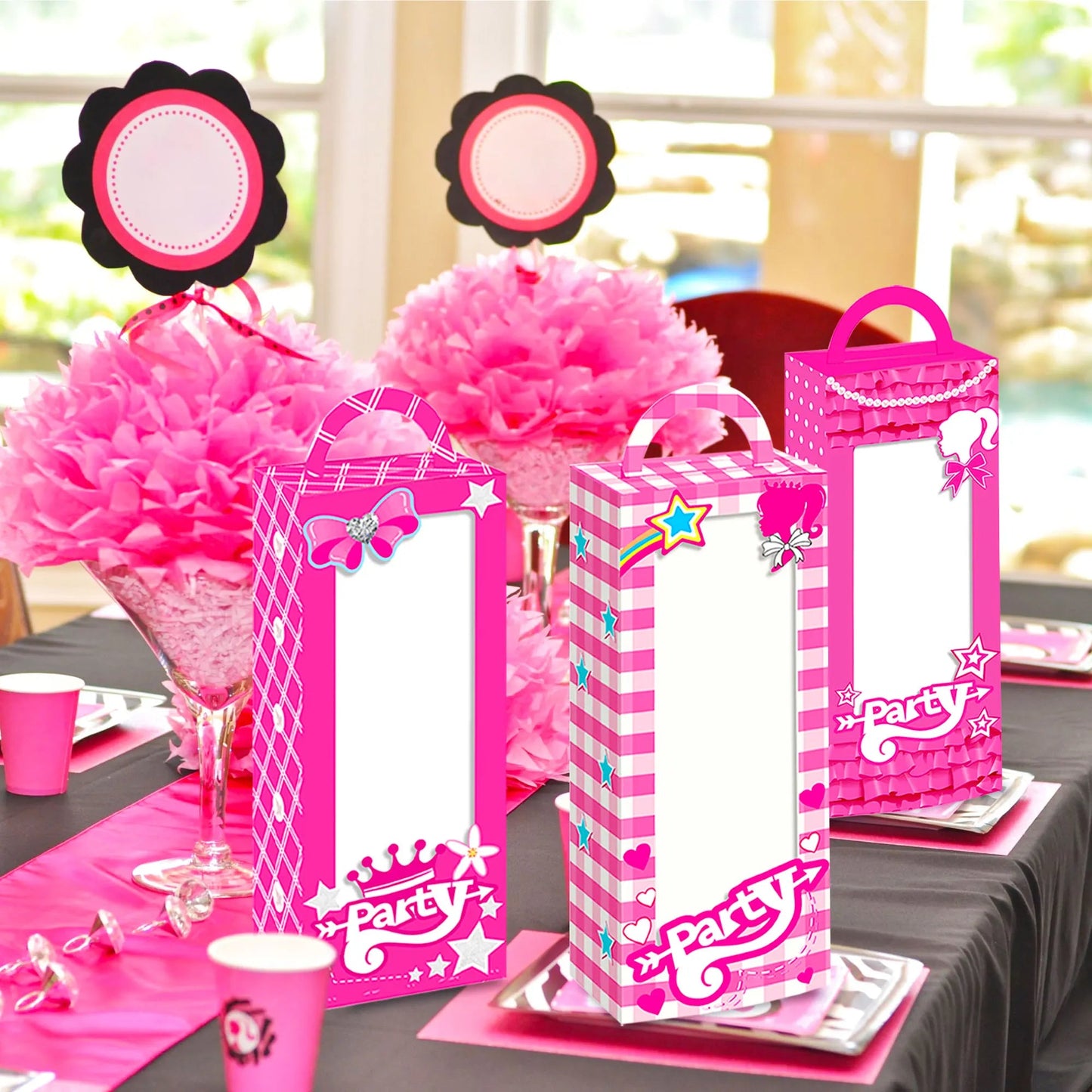 12 PCs Let's Go Party Supplies Pink Candy Boxes Let's Go Party Gift Box Treat Bags Goodie Bags for Girl Birthday Party Good Vibrations