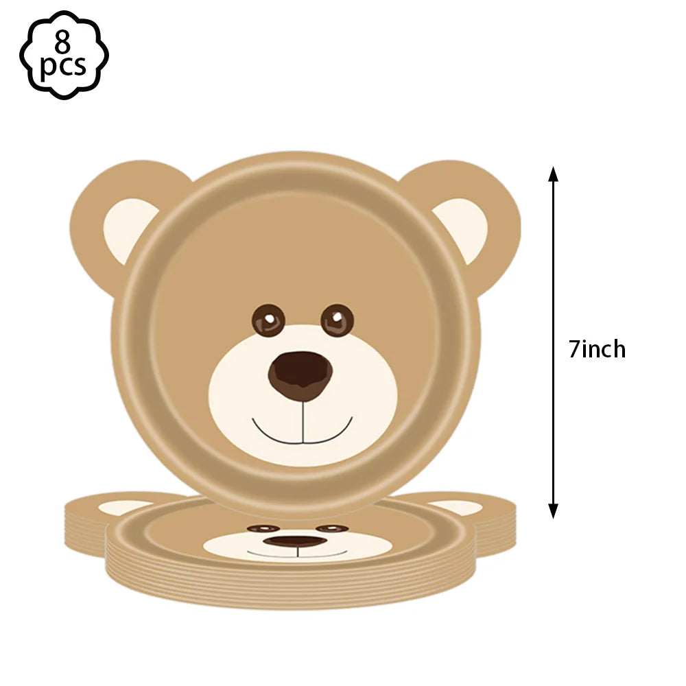 Baby shower Teddy Bear Birthday Party Plates Cup Tableware Kids 1st Birthday Party Decor Teddy Bear Balloon Birthday Party decor