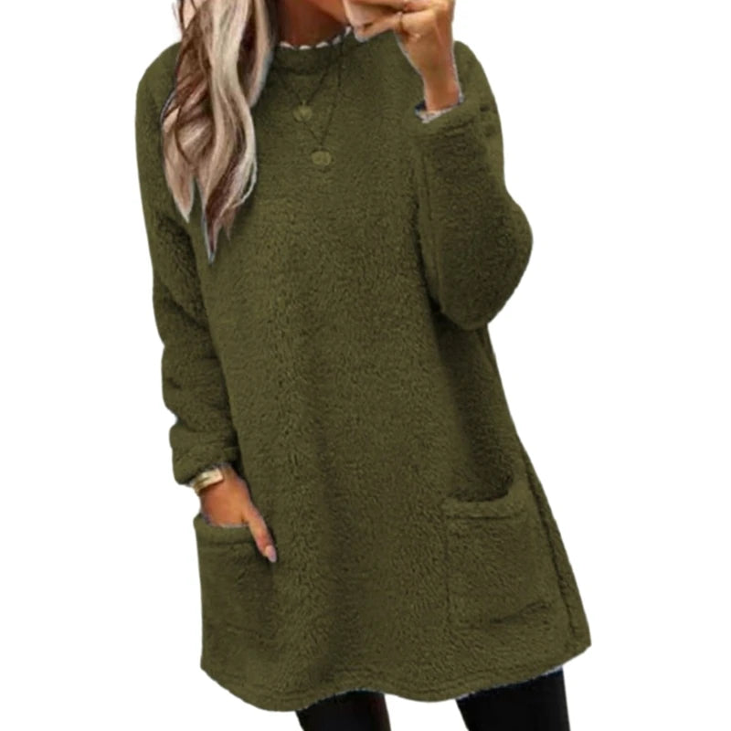 Womens Oversized Crewneck Sweatshirt Casual Sherpas Pullover Top Warm Sweater Loose Long Sleeve Shirts Tunics Dress Good Vibrations