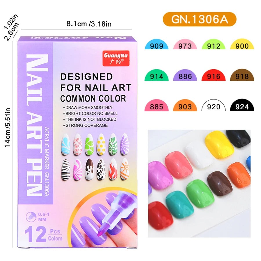 12 Color Nail Art Pens,Quick-Drying Acrylic Color Pens, Turn up DIY art on your fingertips to create a variety of wearable nails Good Vibrations
