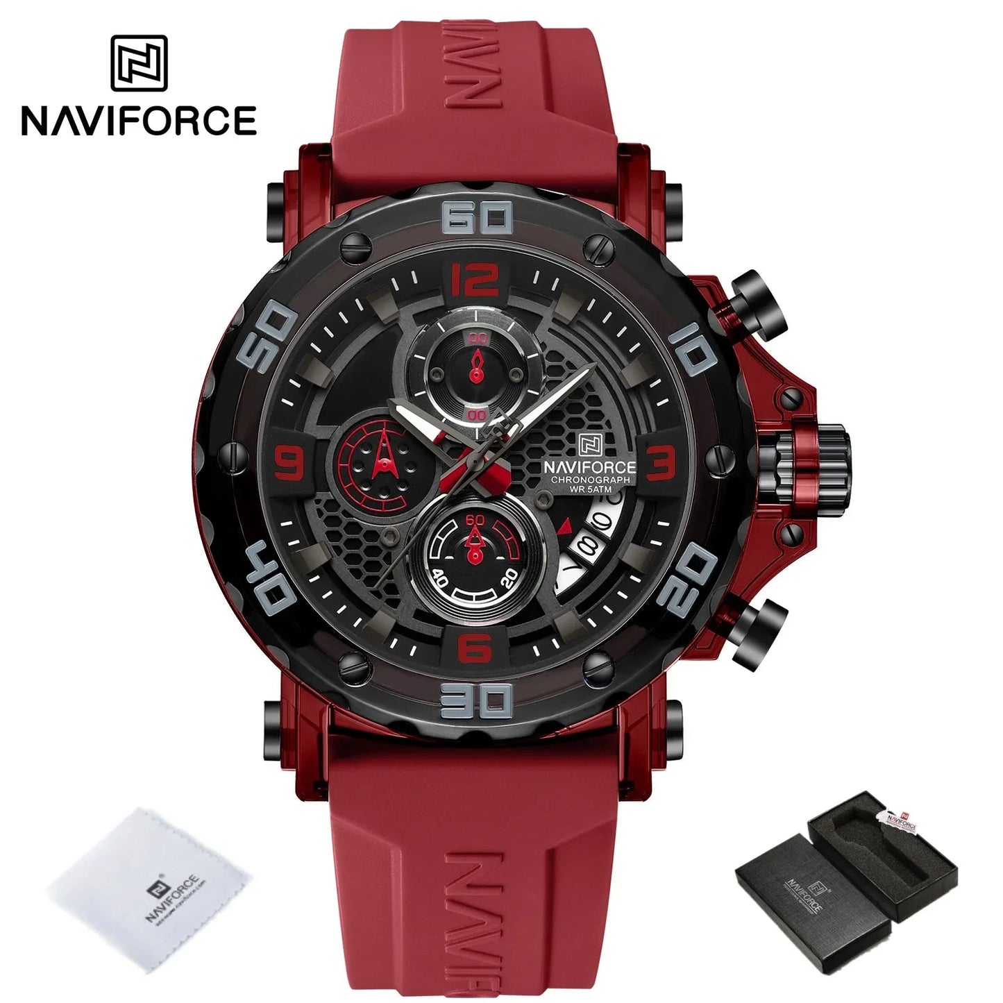 NAVIFORCE for Men Silicone Strap Luxury Fashion Quartz Watches Wrist watch Sports Chronograph 5TM Waterproof Male Watches GIfts Good Vibrations