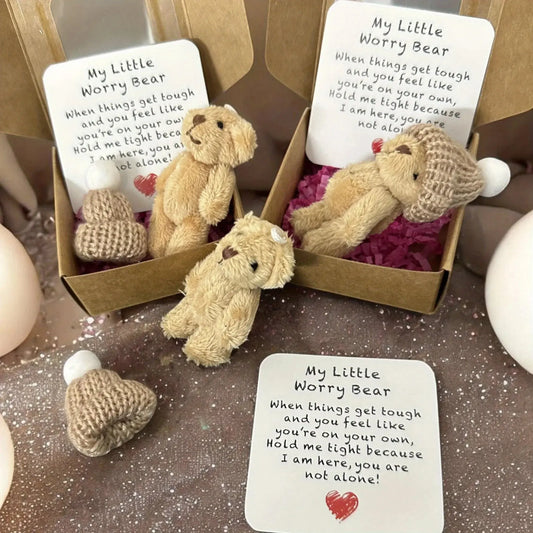Mini Plush Bear Gift Set with Inspirational Cards,Boxed Present Occasion Pocket Favors for Wedding, Graduation Valentines, Xmas Good Vibrations