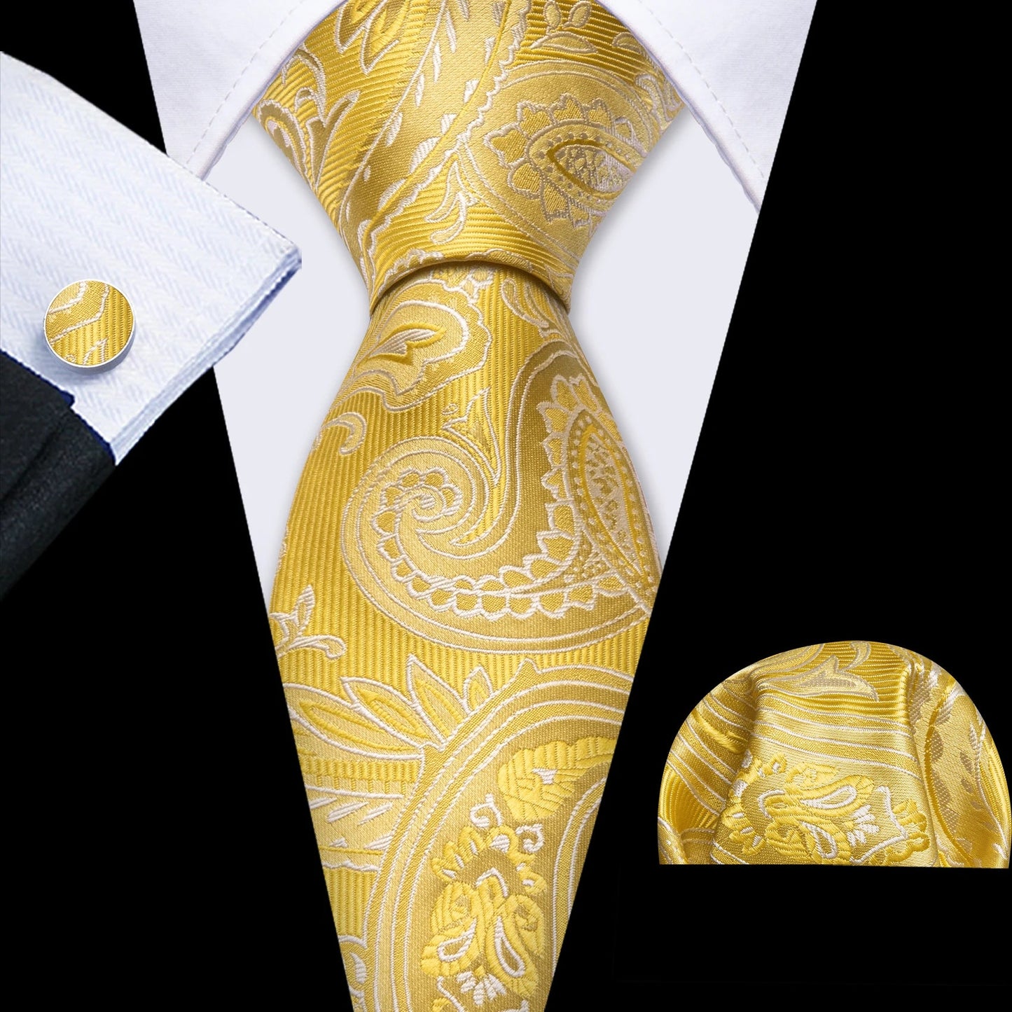 Mens Tie Ivory Red Green Blue Pink Geometric Solid Ties Hanky Cufflinks Set Necktie Formal Wedding Dinner Party Good Vibrations