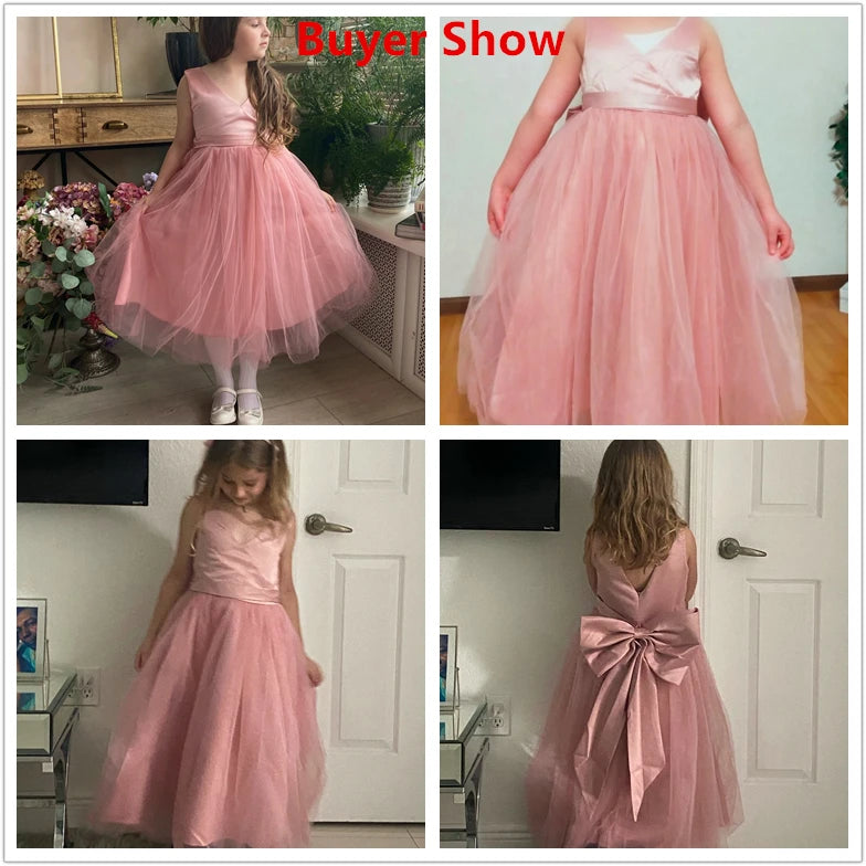 Girl Long White Bridesmaid Dresses For Wedding Prom Gown Big Bow Girls Party Dress Kids First Communiom Formal Evening Vestidos Good Vibrations