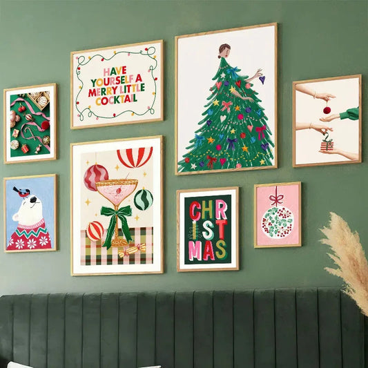 Christmas Tree Girl Santa Claus Car Gift Party Posters Prints Canvas Painting Nordic Wall Art Picture For Living Room Home Decor Good Vibrations
