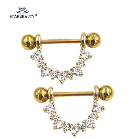 1pc Austrian Import Crystal Golden Ball Nipple Piercing Mamilo, Sexy Nipple Ring Body Jewelry Unique Nipple Rings Jewelry Good Vibrations Adult Super Store