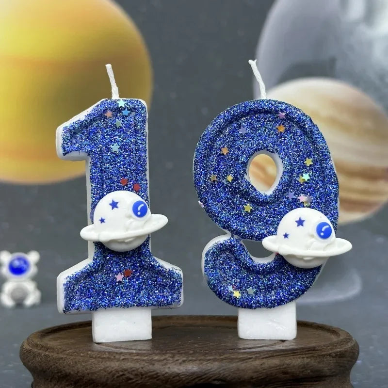 Number Birthday Candles Cake Party Decoration Birthday Candles Planet Universe Blue Boys and Girls Number0-9 Star Blue Party