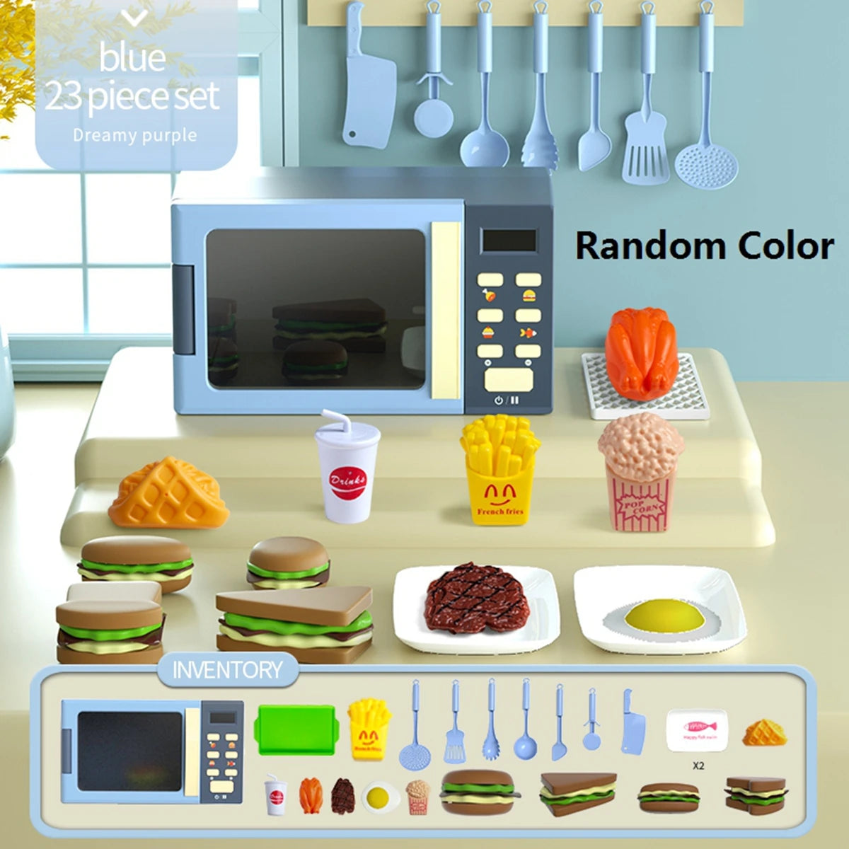 Toy Microwave Oven Playset with Light and Sound, Toy kitchen Appliances for Kids, Play kitchen accessories and Toy Food for Kids Good Vibrations