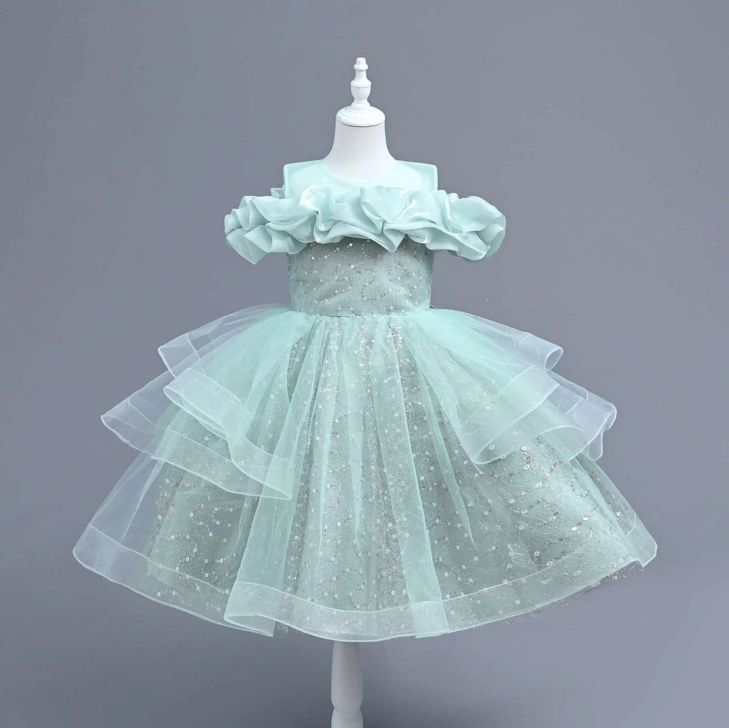 New Girl's Wedding Evening Dress Petal Sequin Mesh Sleeveless Dress Birthday Party School Graduation Party Dress Good Vibrations