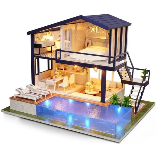 DIY Doll House Miniature Dollhouse With Furnitures Wooden House Miniaturas Toys For Children New Year Christmas Gift A Good Vibrations