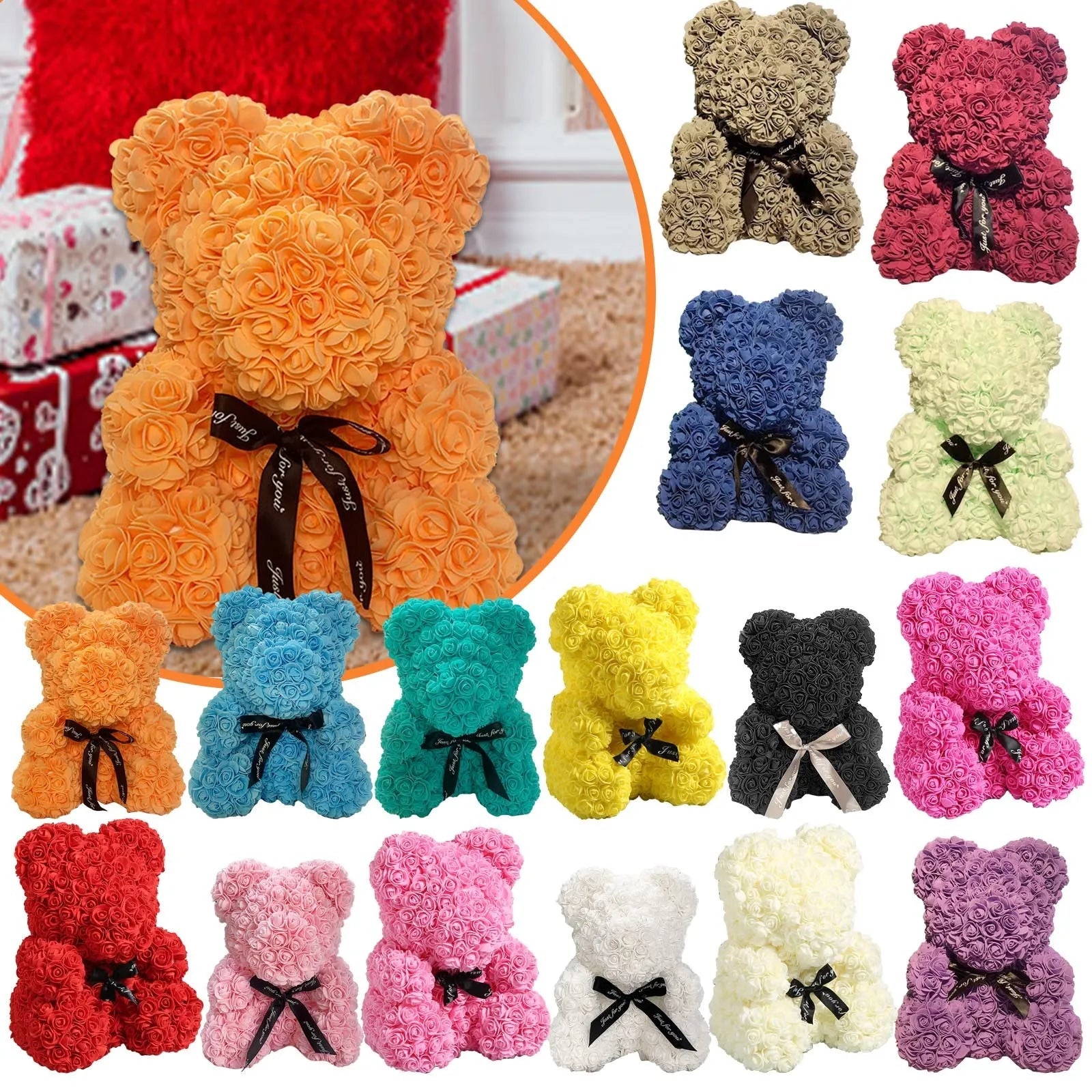 Rose Bear NEW Valentines Day Gifts 25cm Flower Bears Artificial Floral Decorations Mother' DAY Gift For Girlfriend Festival And Good Vibrations