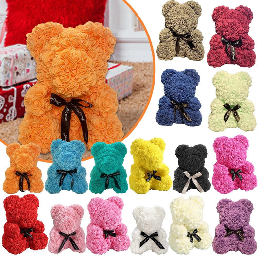 Rose Bear NEW Valentines Day Gifts 25cm Flower Bears Artificial Floral Decorations Mother' DAY Gift For Girlfriend Festival And Good Vibrations