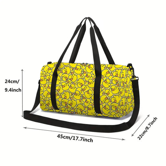 Large Travel Bag Yellow Duck Pattern Multi-Functional Duffle Tote Bag Handbags Waterproof Gym Bags for Boys/Girls Fitness Bag Good Vibrations