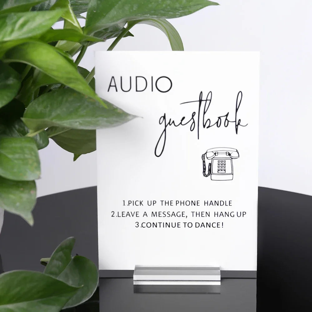 Audio Guestbook Pick Up The Phone Leave A Message For The Newlyweds Clear Glass Look Acrylic Wedding Sign, Guest Book Lucite Good Vibrations