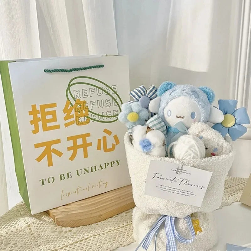 Sanrio Hello Kitty Bouquet Cute Cartoon Plush Doll Flower Cinnamoroll Kuromi My Melody Toys Flower Girl&Child Holiday Gifts Good Vibrations