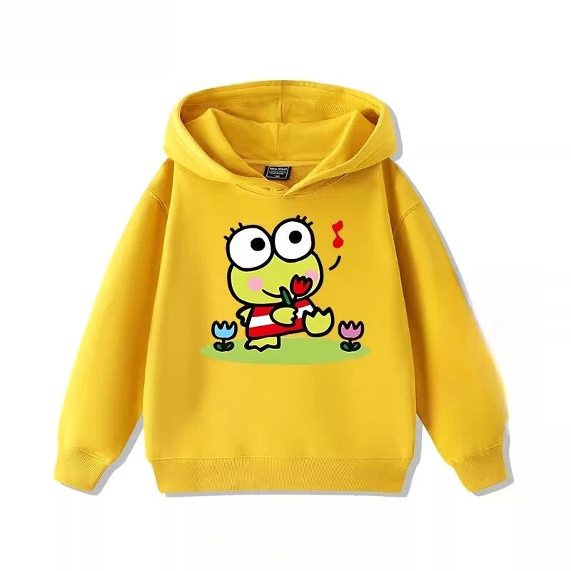 Sanrio's Cute Printed Hoodies for Boys and Girls with Big-eyed Frogs in Autumn Outdoor Casual Fashion for Children Good Vibrations