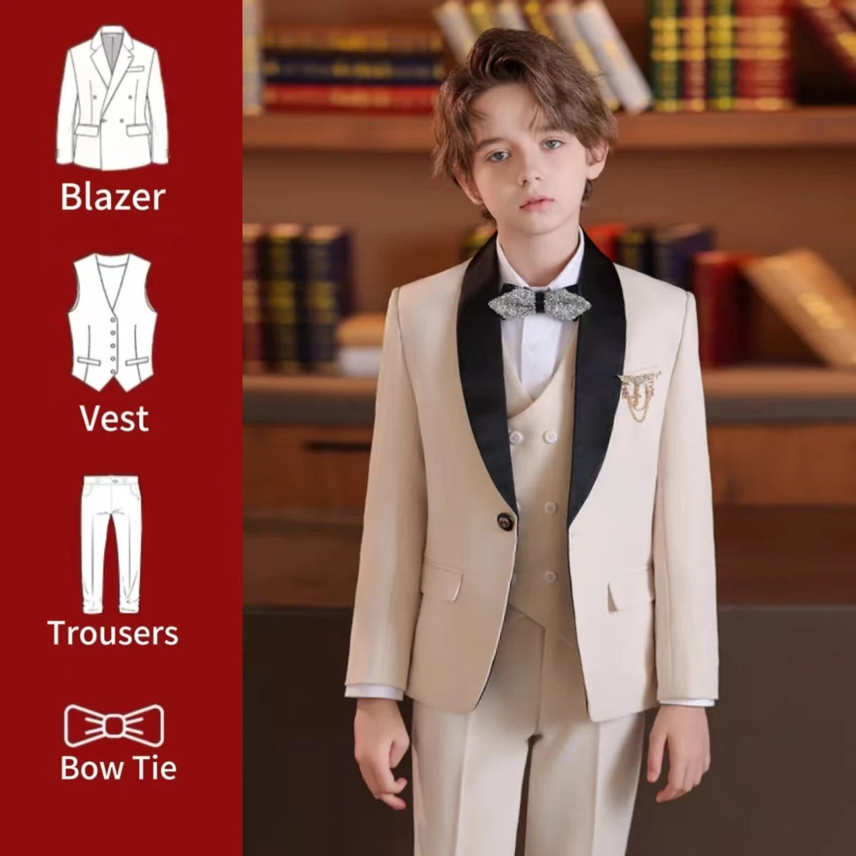 Classic Boy's Suit Set Sequin Suit Jacket Vest Pants Set Tuxedo For Boys Flower Boy Mini Suit Evening Party Wedding Suit For Boy Good Vibrations