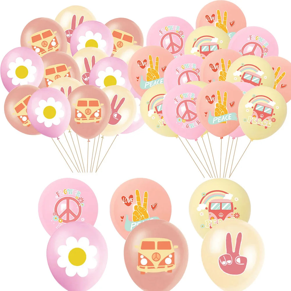 15pcs Hippie Two Groovy Bohemian Rainbow Bus Balloons For Bohemian Themed Kids Birthday Decoration Wedding Party Supplies Good Vibrations
