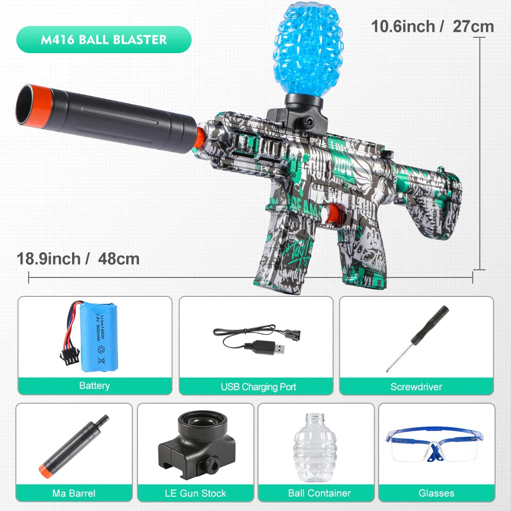 M416 Electric Ball Blaster Toy Gun - High-Speed, Metallic Finish, Rechargeable - Halloween Thanksgiving Gift(Bullets Excluded) Good Vibrations
