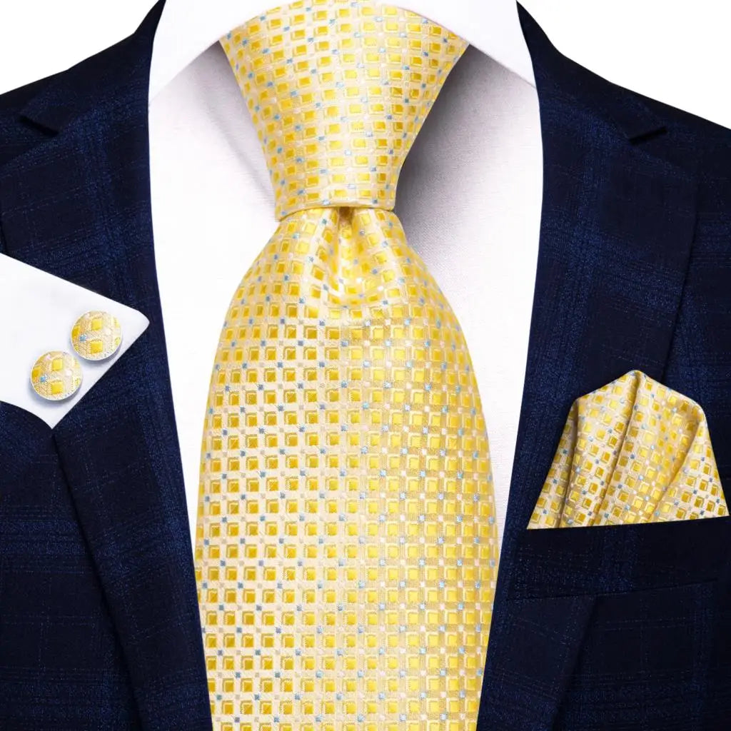 Hi-Tie Champagne Gold Striped Paisley Solid Men Silk Wedding Tie Fashion Design Necktie For Men Hanky Cufflink Business Party Good Vibrations