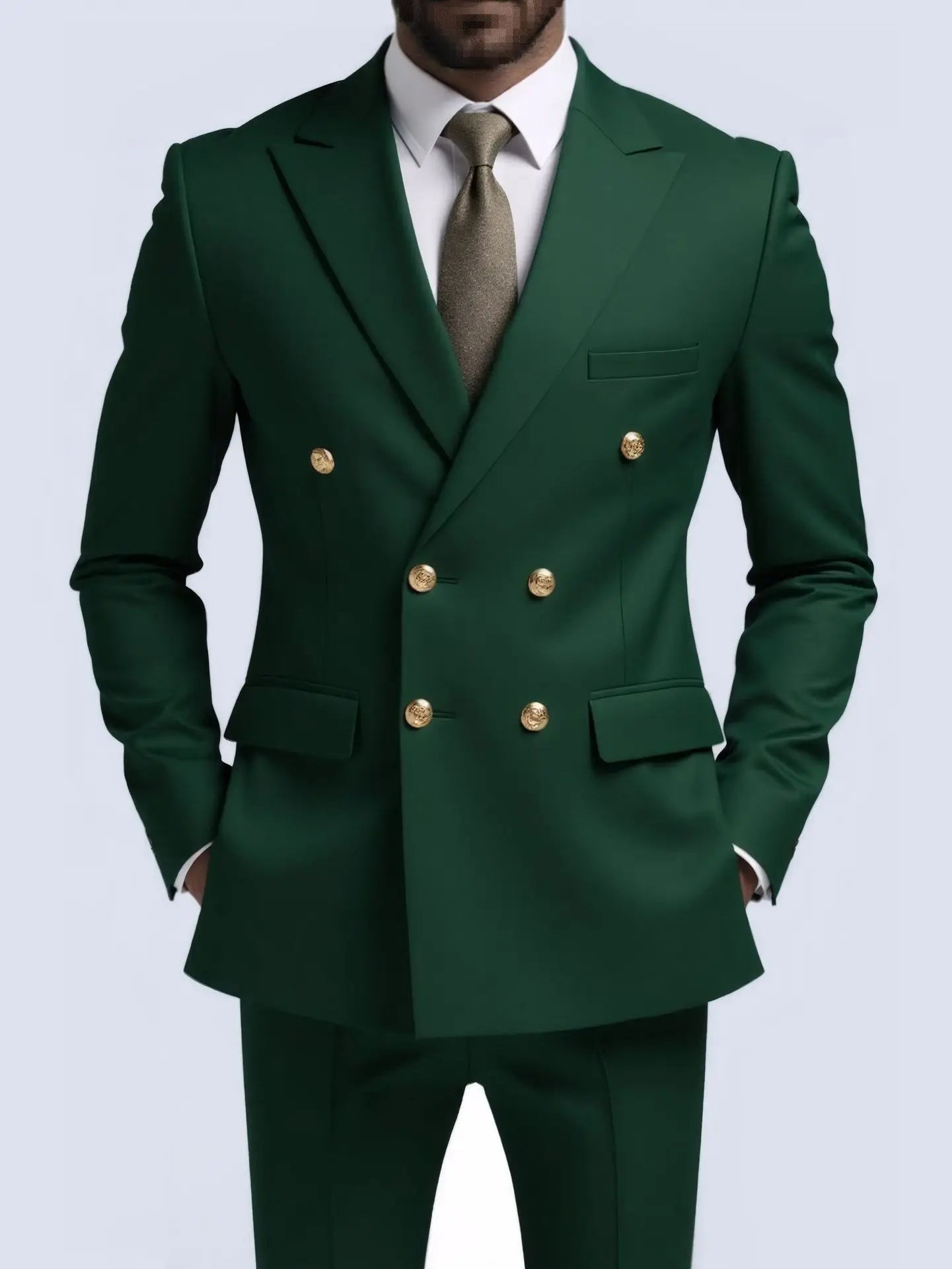 Suit (Blazer + Trousers) Men's Fashionable Gentleman Business Double-breasted Solid-color Banquet Host Casual Wedding Suit Good Vibrations