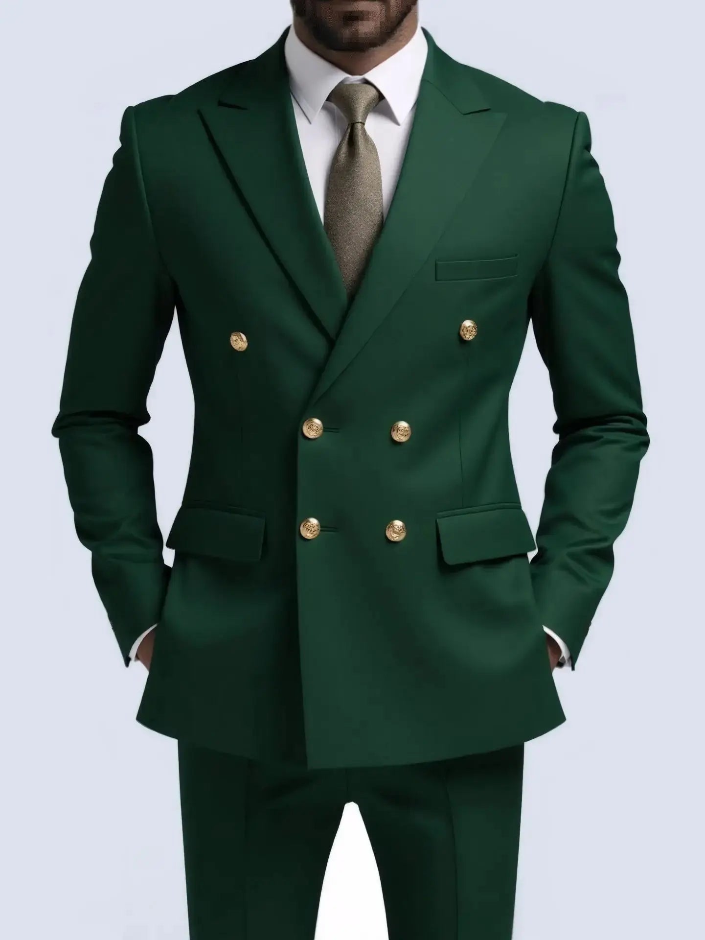 Suit (Blazer + Trousers) Men's Fashionable Gentleman Business Double-breasted Solid-color Banquet Host Casual Wedding Suit Good Vibrations