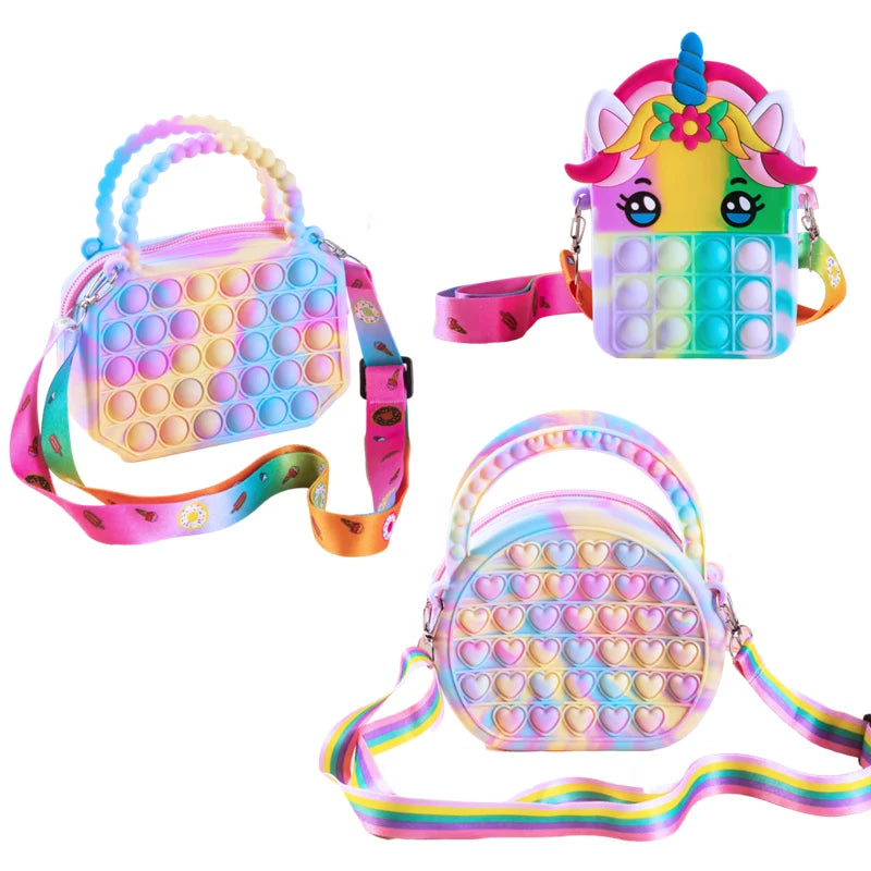 Pop Purse Silicone Sensory Push Pop Bubble Bag Crossbody Bag Antistress Toys Reliver Autism Handbag Coin Pouch for Kids Good Vibrations