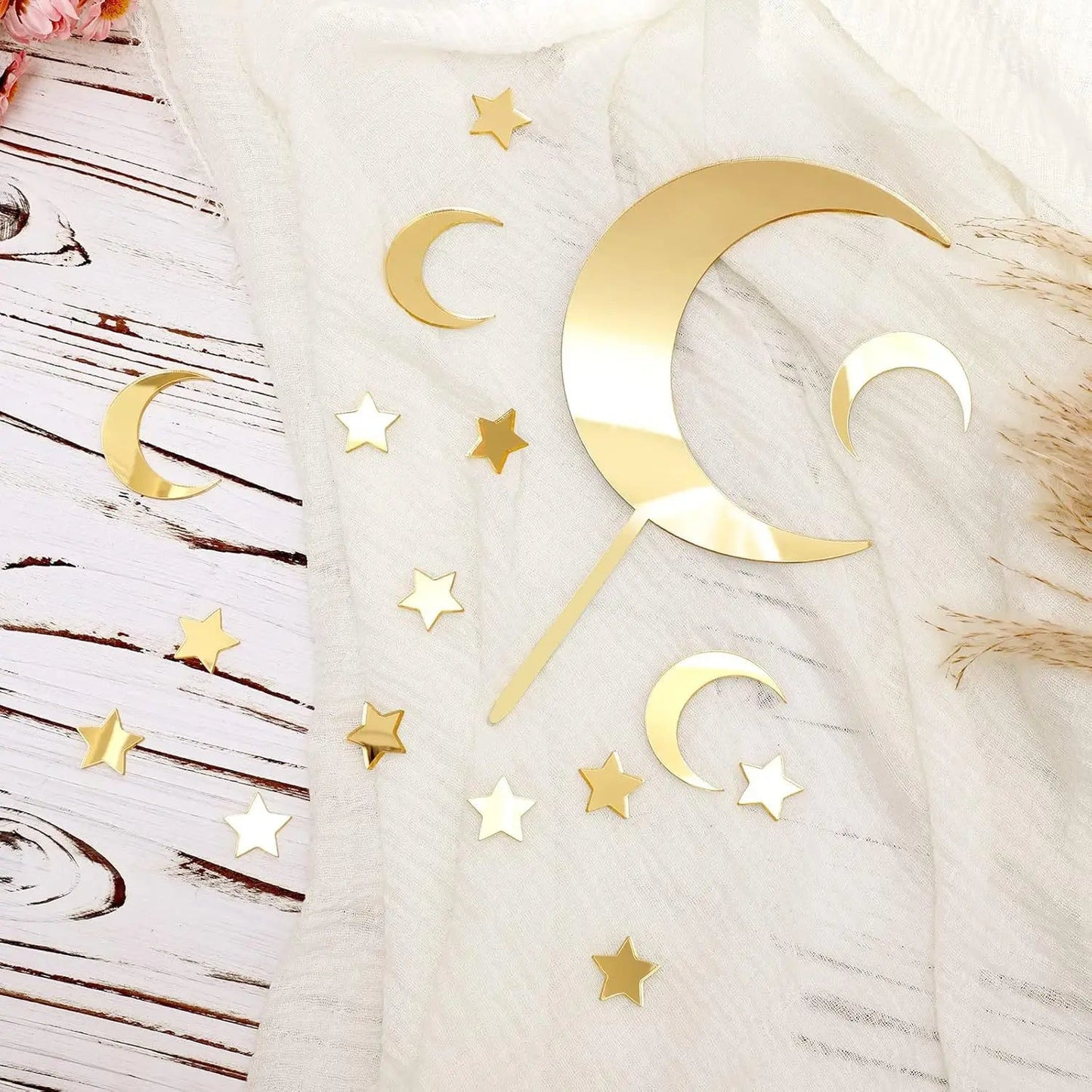 27pcs/set Gold Acrylic Star Moon Ramadan Cake Topper for Ramadan Kareem Birthday Party DIY Cake Decoration Supplies Baby Shower Good Vibrations