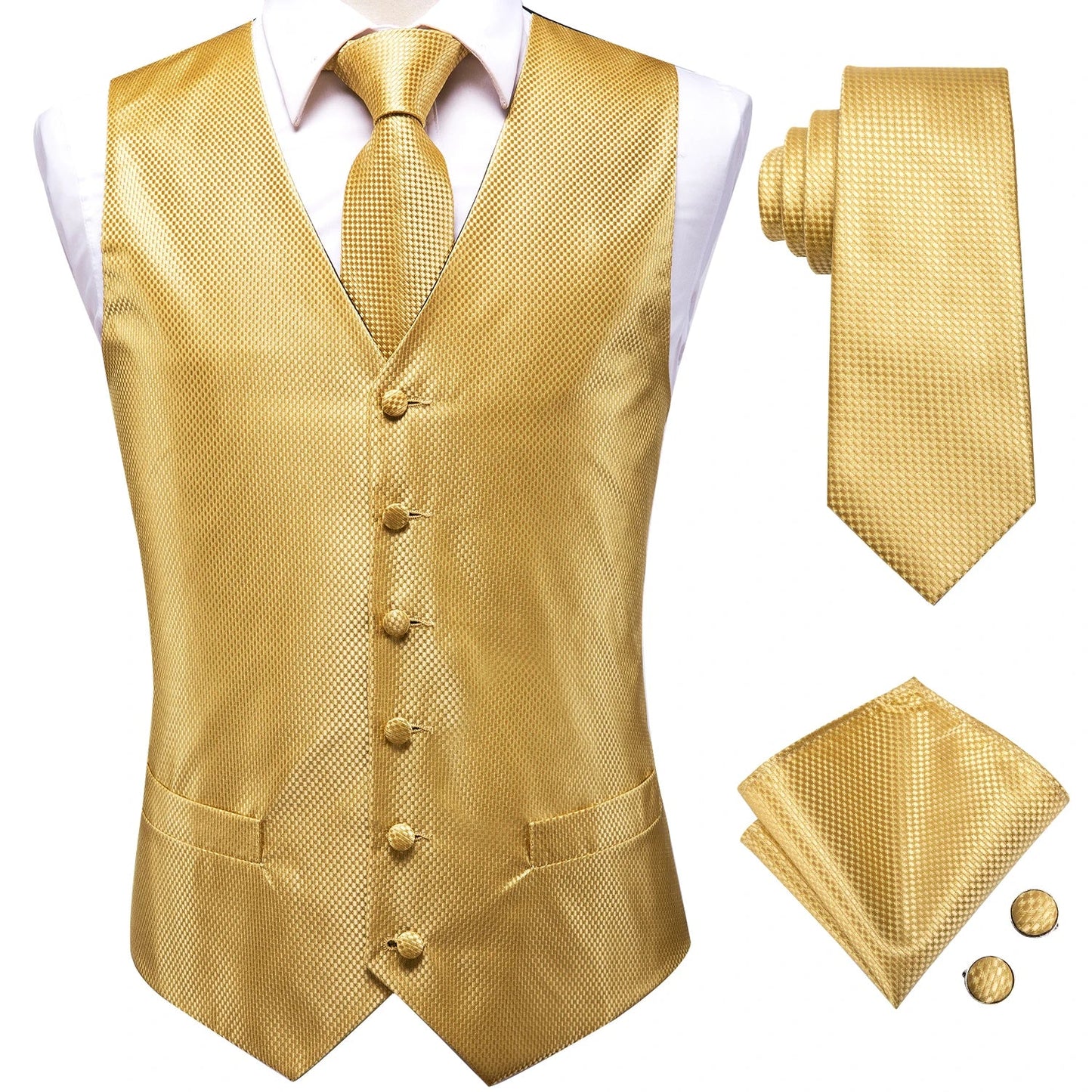 Hi-Tie Black Men Silk Vest Paisley Jacquard Necktie Hankerchief Cufflinks Sets Male Sleeveless V-Neck Waistcoat Business Formal Good Vibrations