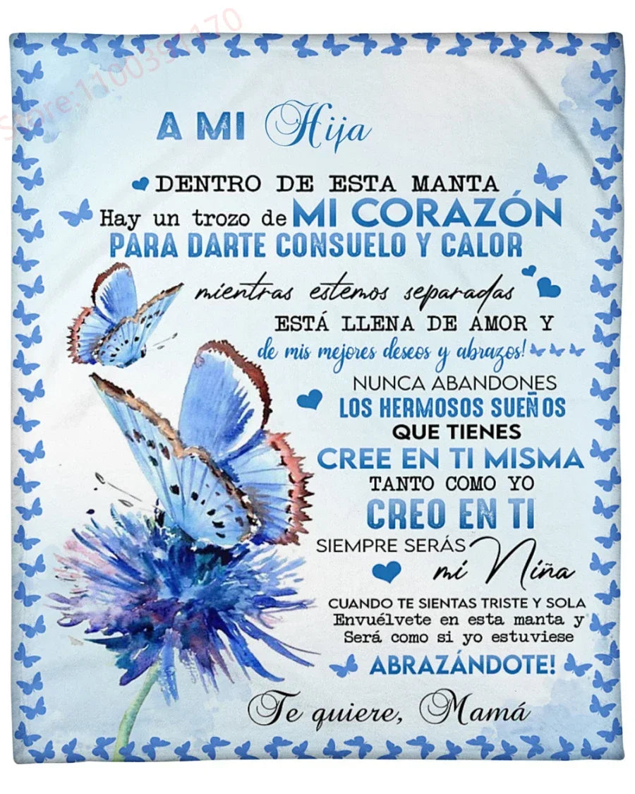 Flannel Blanket-A Mi Hija Letter To My Daughter Express Love Spanish Version Sofa Throw Blanket Thanksgiving Birthday's Day Gift Good Vibrations