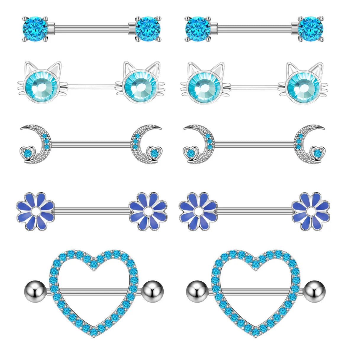 Mixed-style Sexy Nipple Rings Sets Heart Butterfly Dangle Nipple Piercing Bulk for Women Stainless Steel Cute Cat Shield Barbell Good Vibrations Adult Super Store