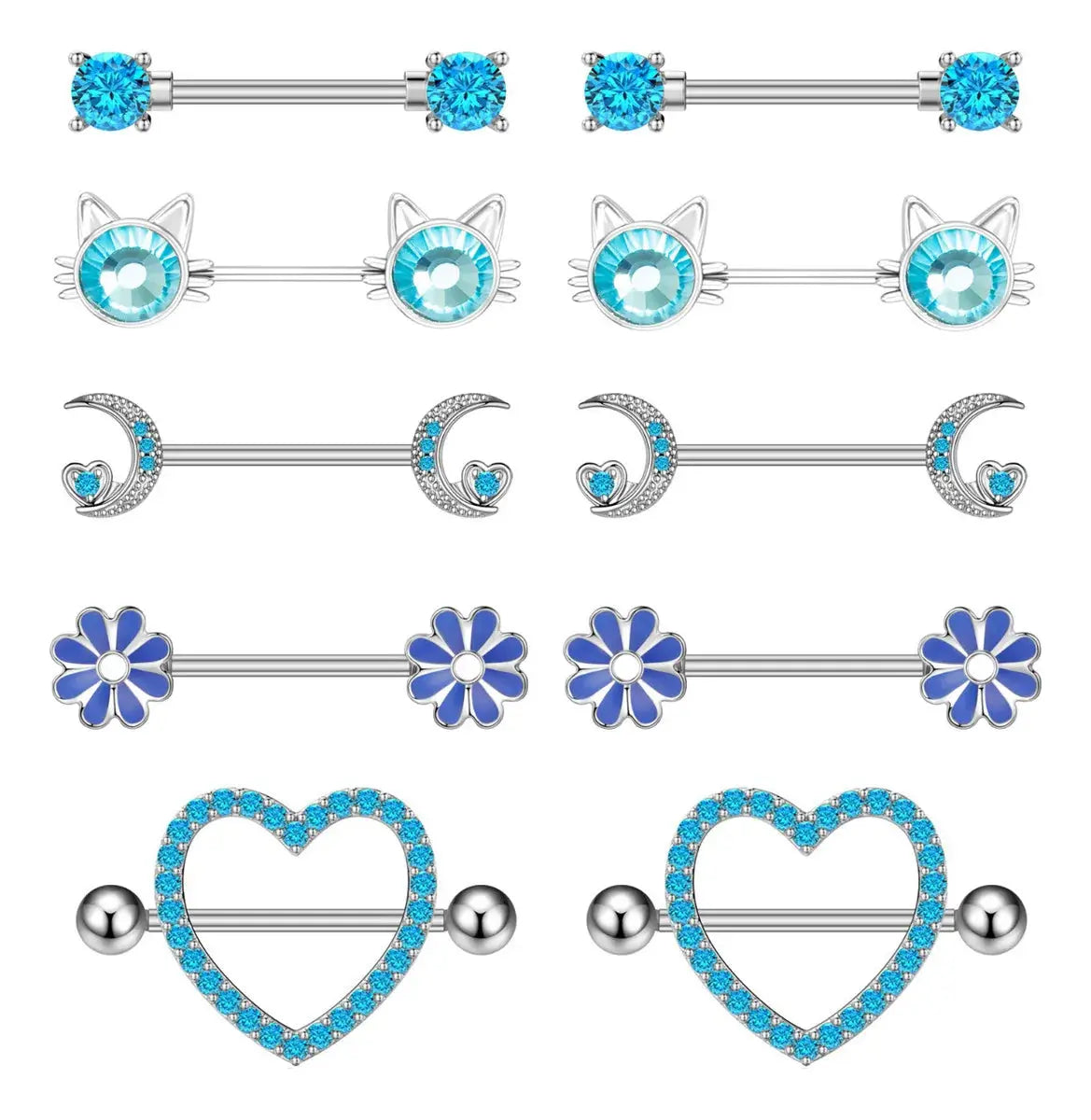 Mixed-style Sexy Nipple Rings Sets Heart Butterfly Dangle Nipple Piercing Bulk for Women Stainless Steel Cute Cat Shield Barbell Good Vibrations Adult Super Store