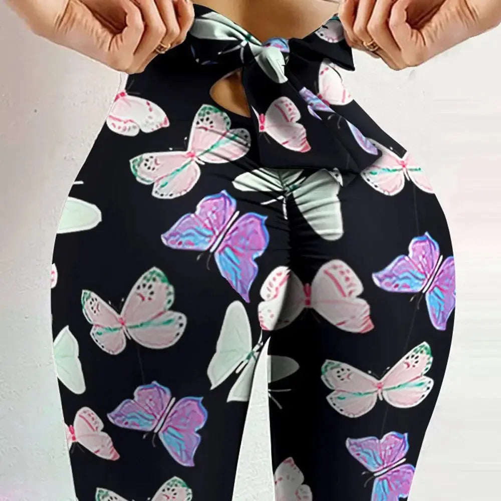 High Waist Sexy Butterfly Printed Leggings Bowknot Yoga Pants Bow Bandage Tights Women Butt Lift Exercise Fitness Yoga Legging Good Vibrations