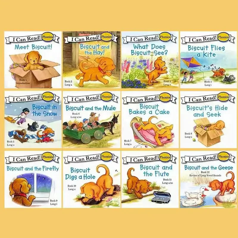 12 Books/set Biscuit Dog Series Picture Book Baby Kids English Cartoon Books Children Learn Words Educational Reading Book Good Vibrations