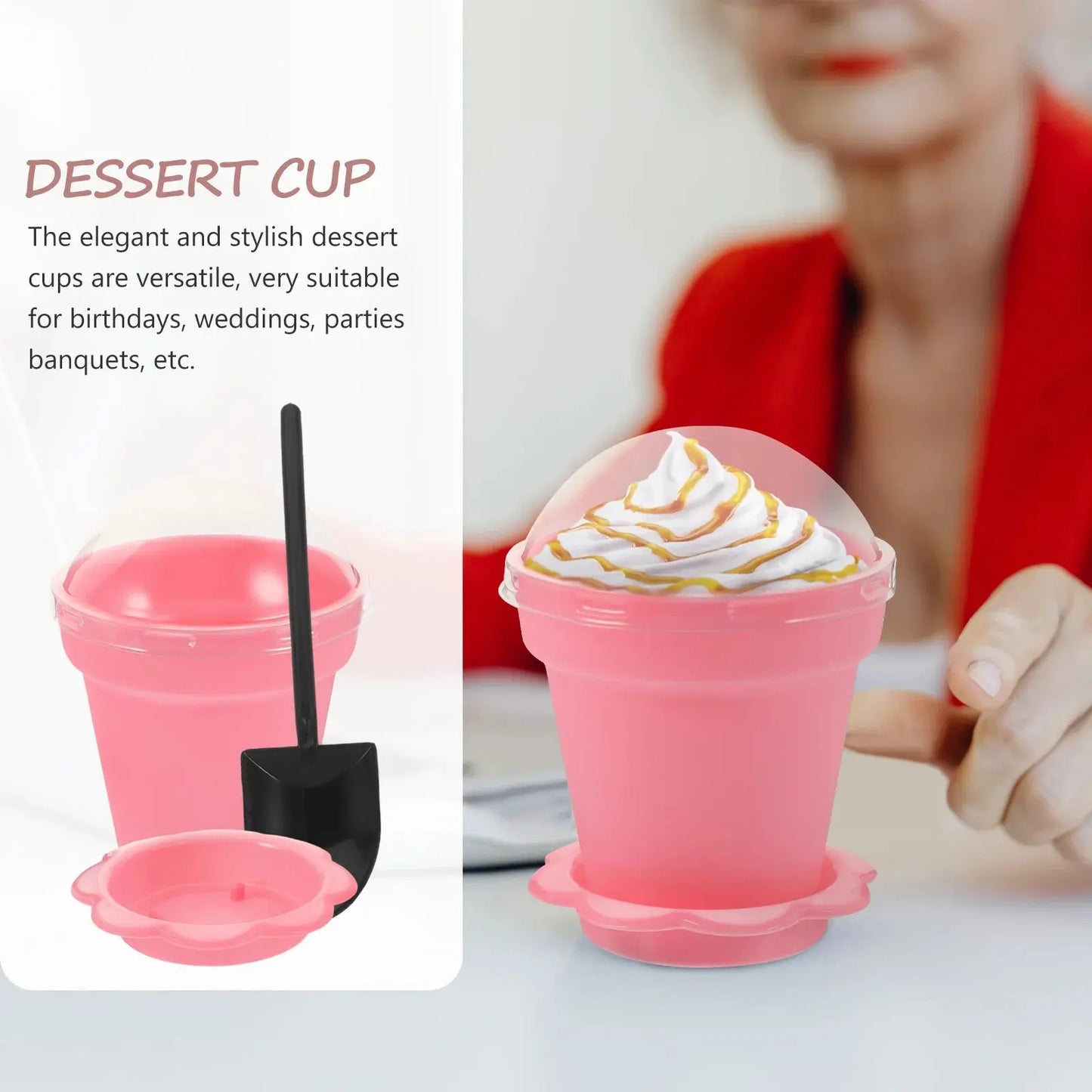 25 Sets Indoor Plant Pots Planter Cake Cups Pudding Serving Yogurt Plastic Dessert Flowerpot Shaped Pink Party Good Vibrations