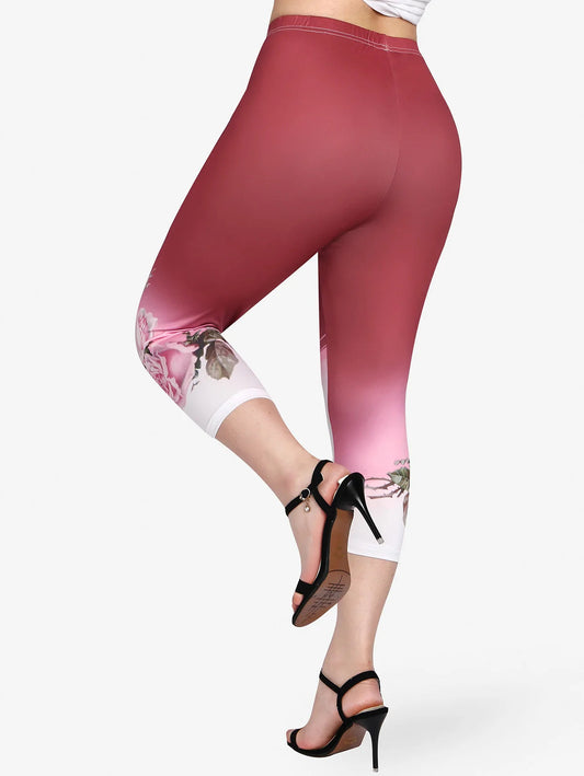 ROSEGAL Plus Size 3D Printed Outfit Female Colorblock Suit Floral Graphic Tee And Capri Leggings Size Is Too Large Matching Set Good Vibrations