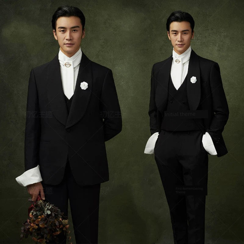 Photo Studio Men's Theme Wedding Photo White Suit Suit Good Vibrations