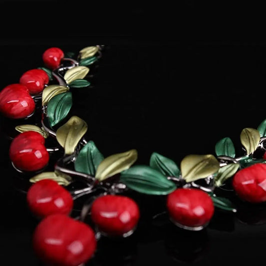 1 Set Jewelry Set for Women Vintage Red Cherry Fruit Jewelry Set Chic Bridal Necklace Earrings Gift Bridal Decoration Luxury Good Vibrations