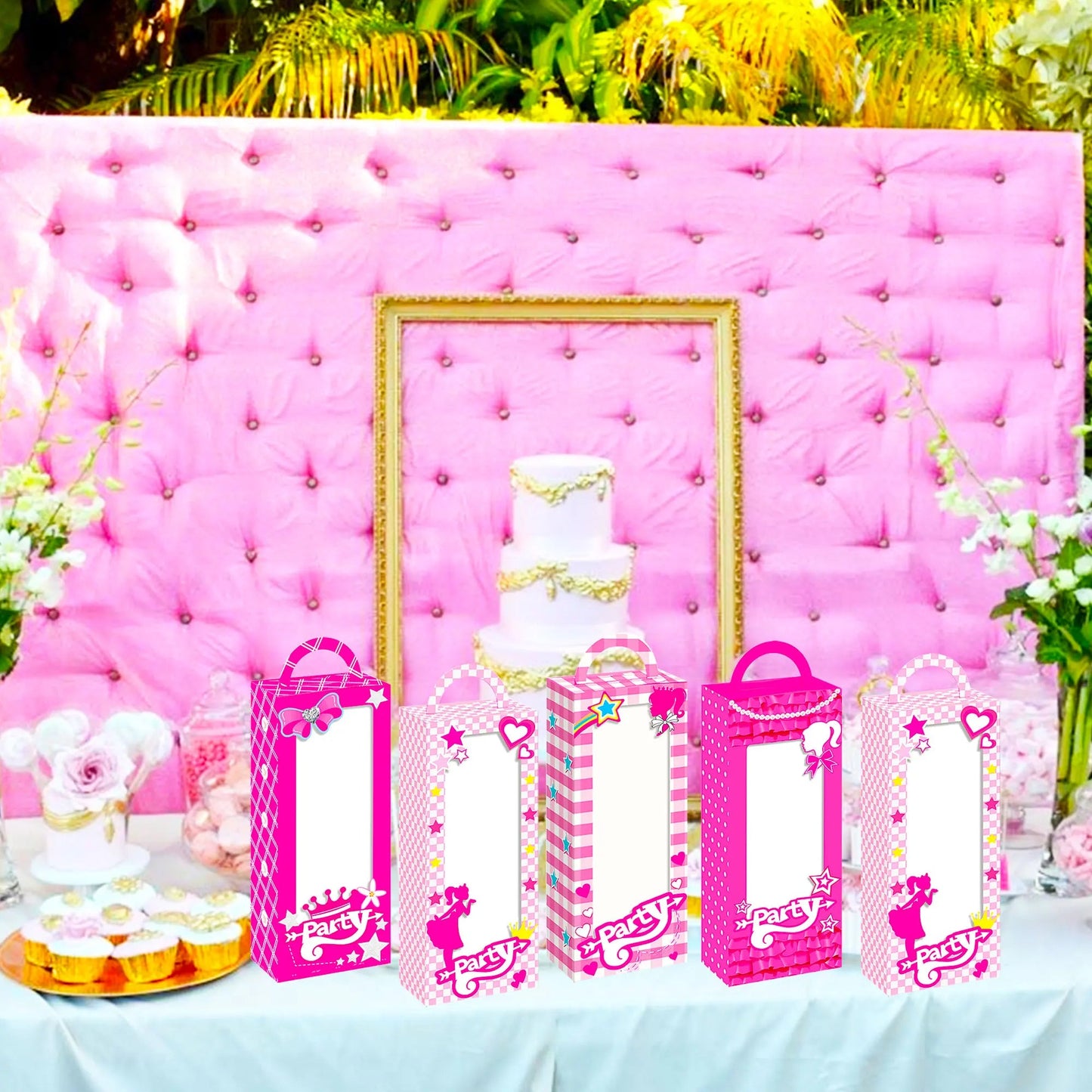 12 PCs Let's Go Party Supplies Pink Candy Boxes Let's Go Party Gift Box Treat Bags Goodie Bags for Girl Birthday Party Good Vibrations