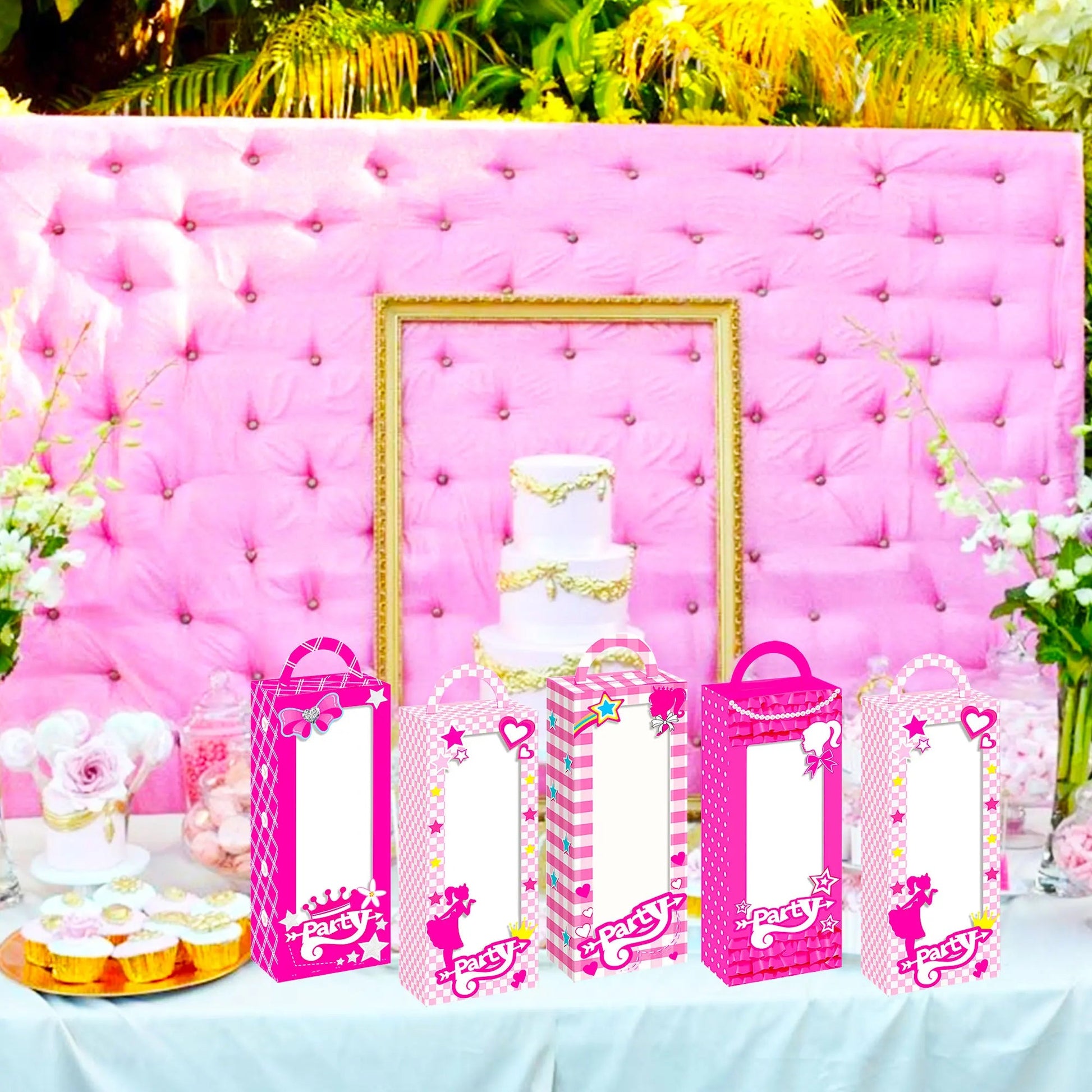 12 PCs Let's Go Party Supplies Pink Candy Boxes Let's Go Party Gift Box Treat Bags Goodie Bags for Girl Birthday Party Good Vibrations