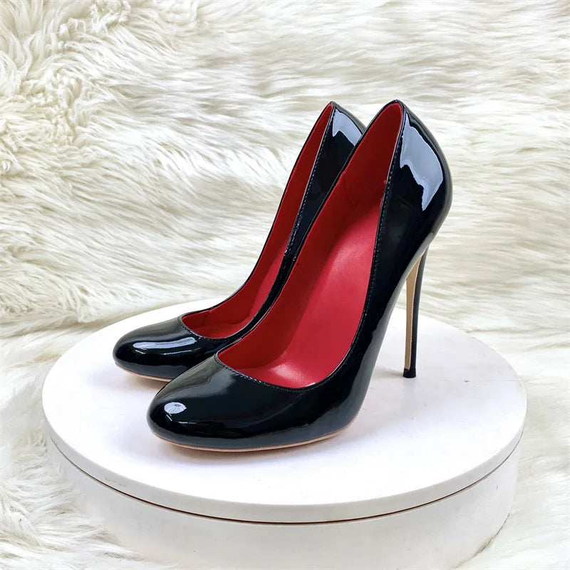 10CM 12CM Woman Stiletto Heels Fashion Round Toe Leather Women Shoes Spring Autumn Black Super High Heel Work Shoes Female Pumps Good Vibrations
