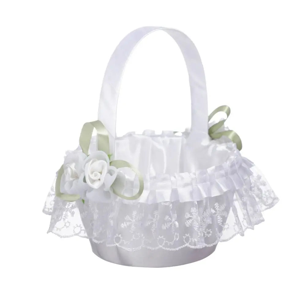 Fashion Lace Wedding Flower Basket Rose Flower Ribbon Bow Satin Bow Hanbag Tote Bag Storage Bag Flower Girls Basket Party Good Vibrations