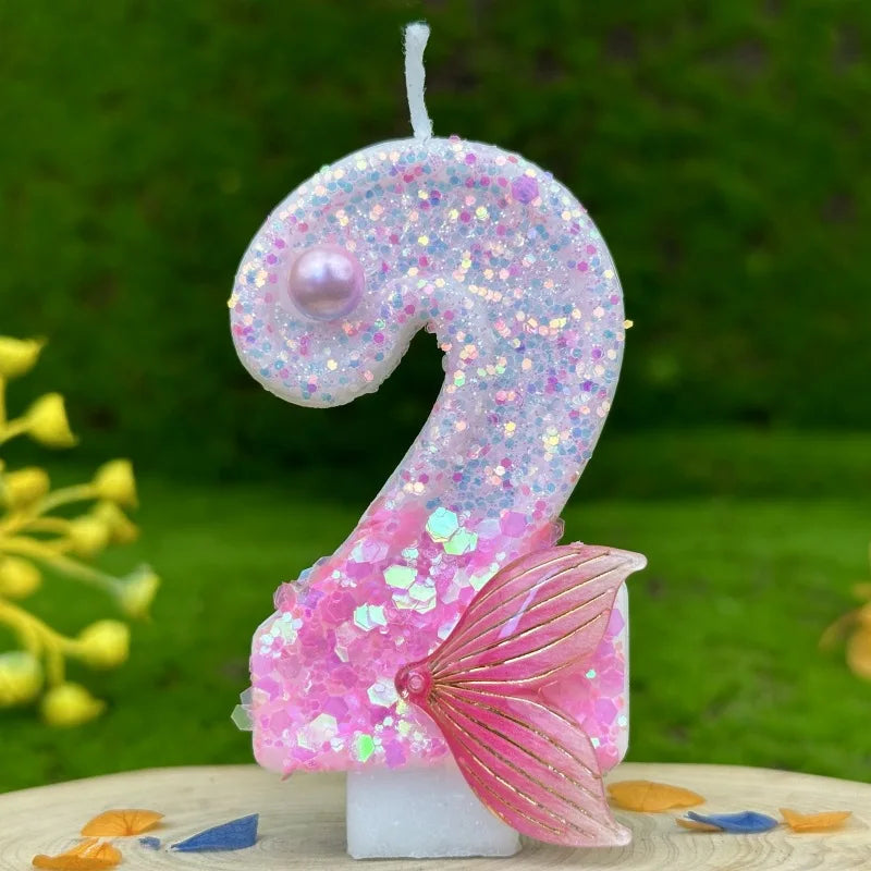 Digital Birthday Candles Party Decoration Birthday Pink Candles Sparkling Pink Beauty Fish Tail Wedding Boys Girls Gifts Number Good Vibrations
