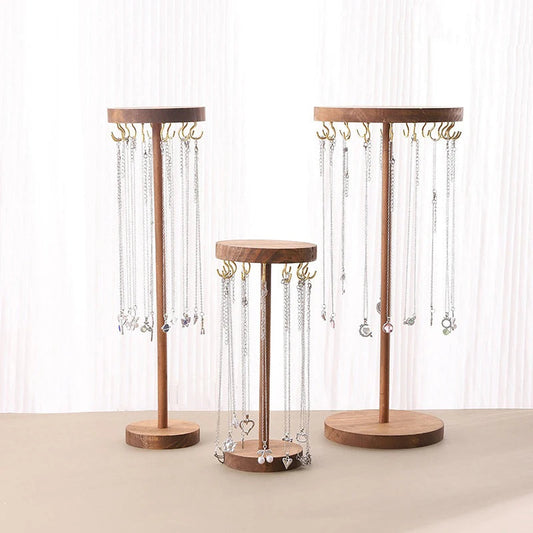 Necklace Holder Organizer Jewelry Tree Stand With 12/18 Metal Hooks Wooden Necklace Display Tower For Home Or Show Selling Use Good Vibrations