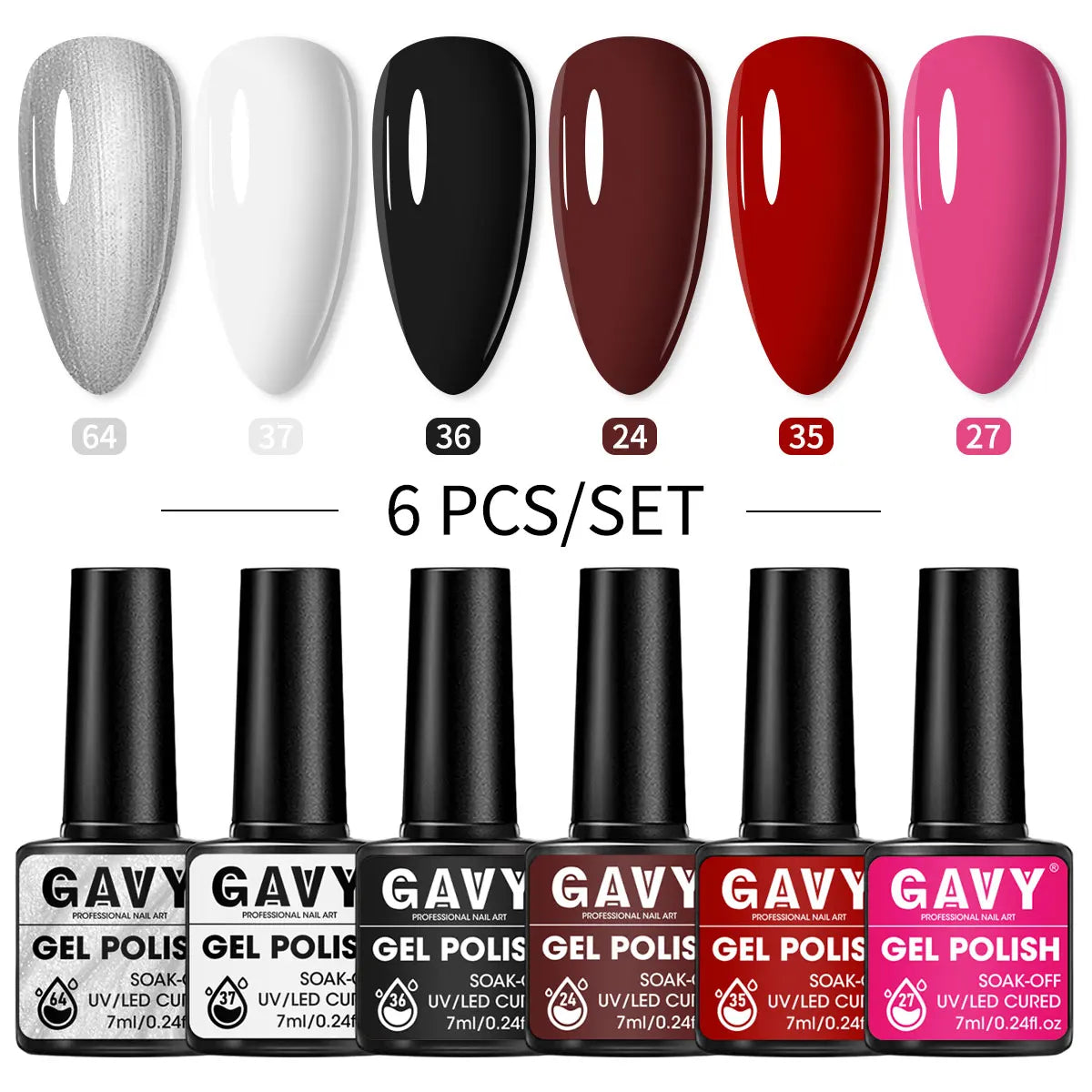 GAVY 6-piece quick-drying nail polish set, with high glossiness, perfect for DIY manicures at home or in the salon. Good Vibrations