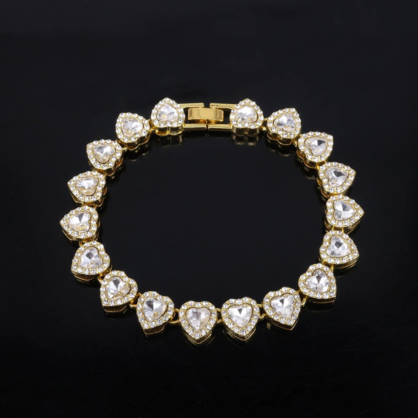 ZAKOL 45CM New Hip Hop Tennis Chain Bracelet Necklace Shiny Heart Rhinestone CZ Fashion Rock Party Jewelry Set Good Vibrations Adult Super Store